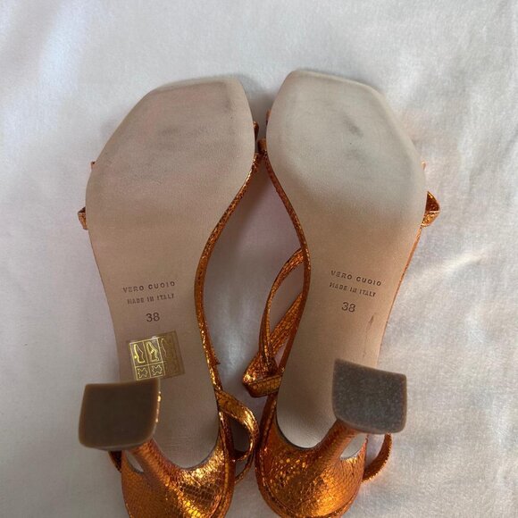 New Romina Pratali Orange Made in Italy strappy heels Genuine Leather - Picture 3 of 7